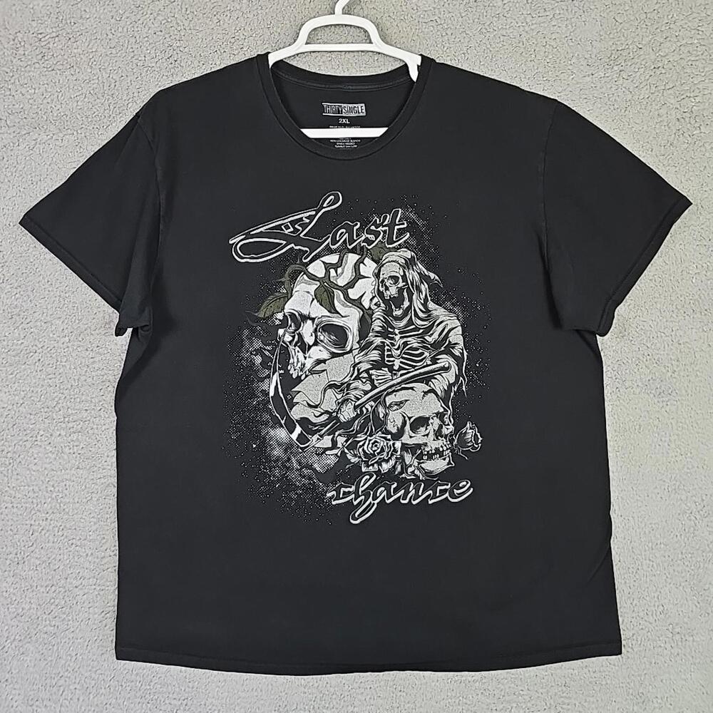 Thirty Single Graphic T Shirt Mens Size 2XL Skull Crown Rose Skeleton Black